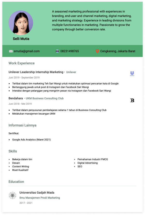 Detail Contoh Cv Marketing Nomer 6