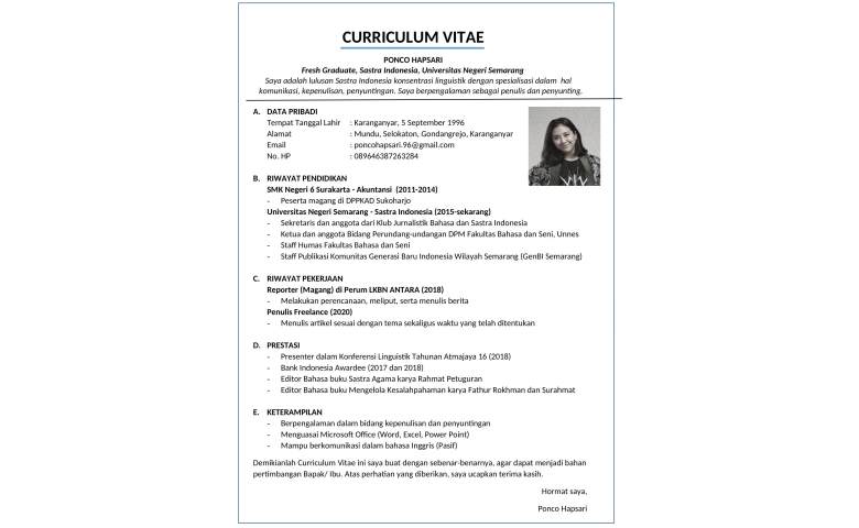 Detail Contoh Cv Part Time Mahasiswa Nomer 2