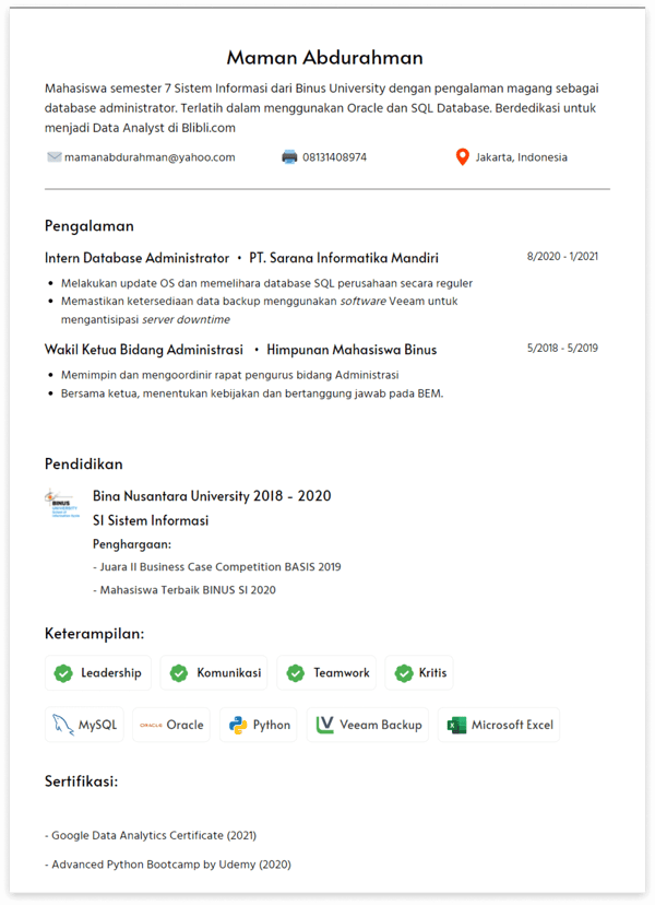 Detail Contoh Cv Part Time Mahasiswa Nomer 42