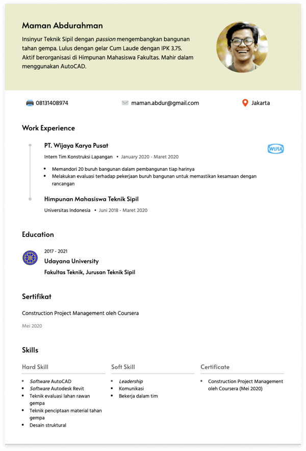 Detail Contoh Cv Part Time Mahasiswa Nomer 49