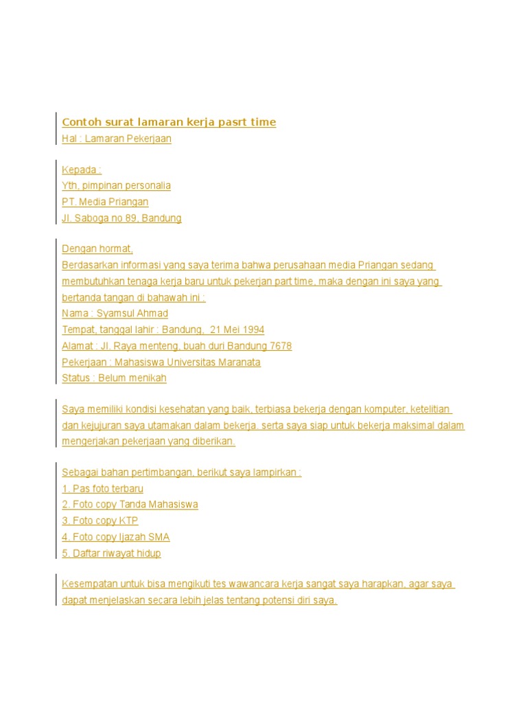 Detail Contoh Cv Part Time Mahasiswa Nomer 57