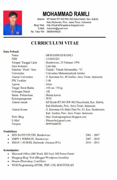 Detail Contoh Cv Pelajar Nomer 33