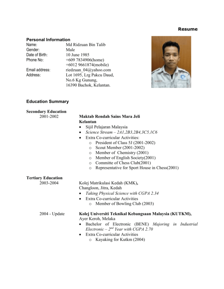 Detail Contoh Cv Pelajar Nomer 6