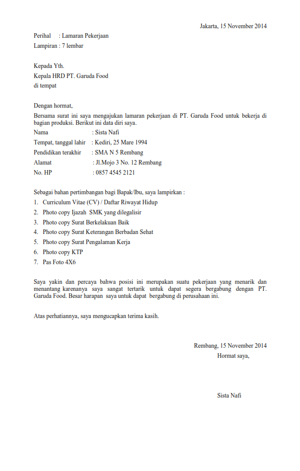 Detail Contoh Cv Surat Lamaran Kerja Nomer 22