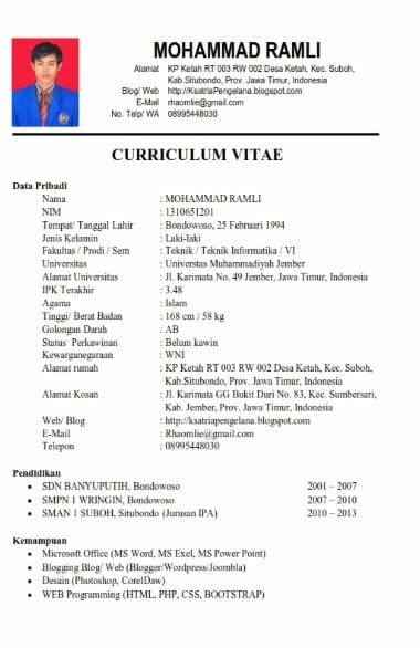 Detail Contoh Cv Teknik Informatika Nomer 29