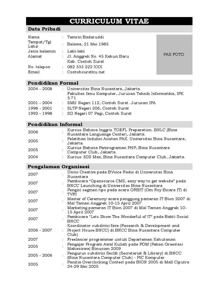 Detail Contoh Cv Teknik Informatika Nomer 32