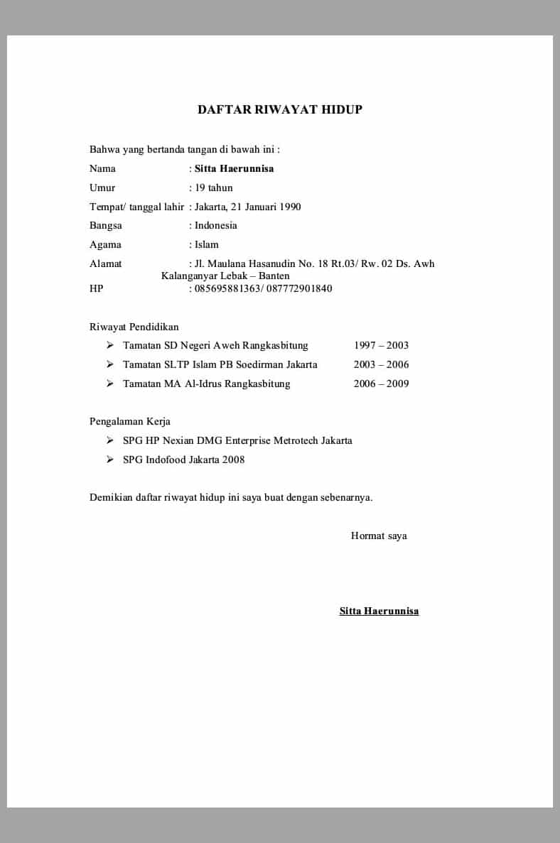 Detail Contoh Cv Tertulis Nomer 49