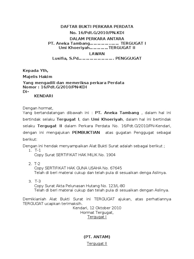 Detail Contoh Daftar Alat Bukti Perceraian Nomer 5