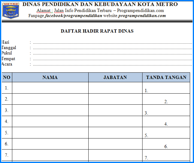 Detail Contoh Daftar Hadir Kegiatan Nomer 16