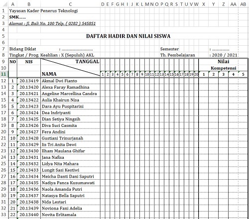 Detail Contoh Daftar Hadir Mahasiswa Nomer 15