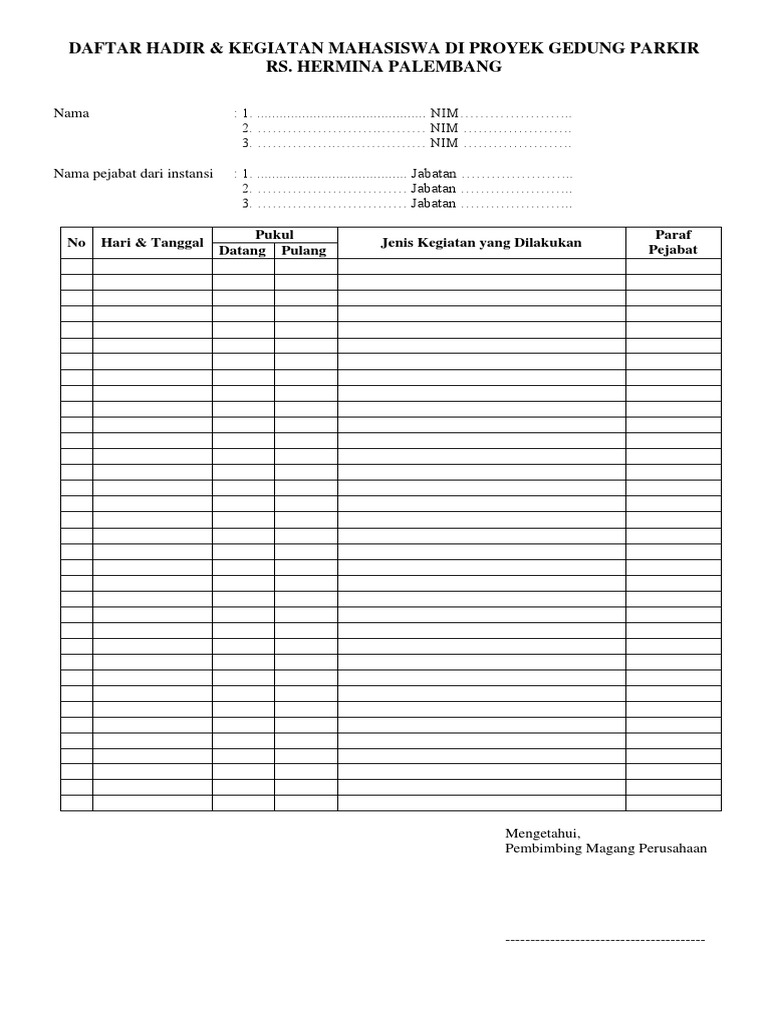 Detail Contoh Daftar Hadir Mahasiswa Nomer 18