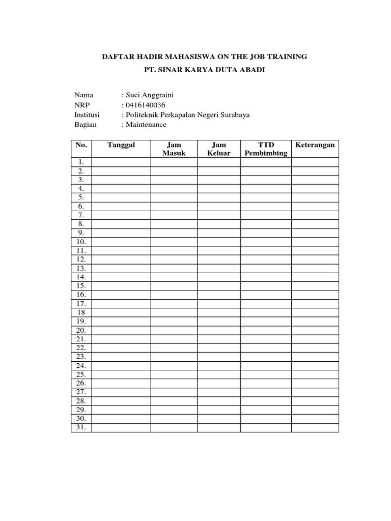 Detail Contoh Daftar Hadir Mahasiswa Nomer 20