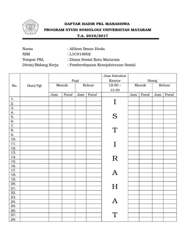 Detail Contoh Daftar Hadir Mahasiswa Nomer 21