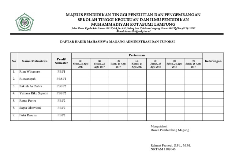 Detail Contoh Daftar Hadir Mahasiswa Nomer 32