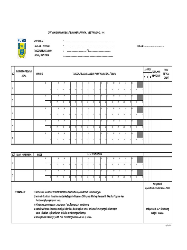 Detail Contoh Daftar Hadir Mahasiswa Nomer 9