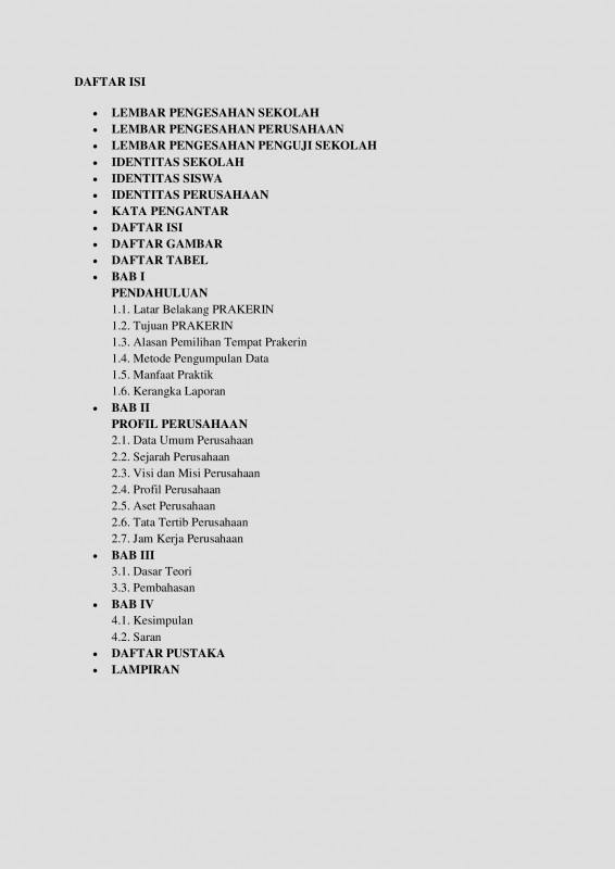 Detail Contoh Daftar Isi Laporan Pkl Nomer 14