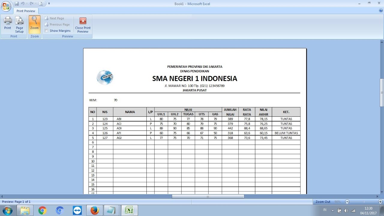 Detail Contoh Daftar Nilai Nomer 27