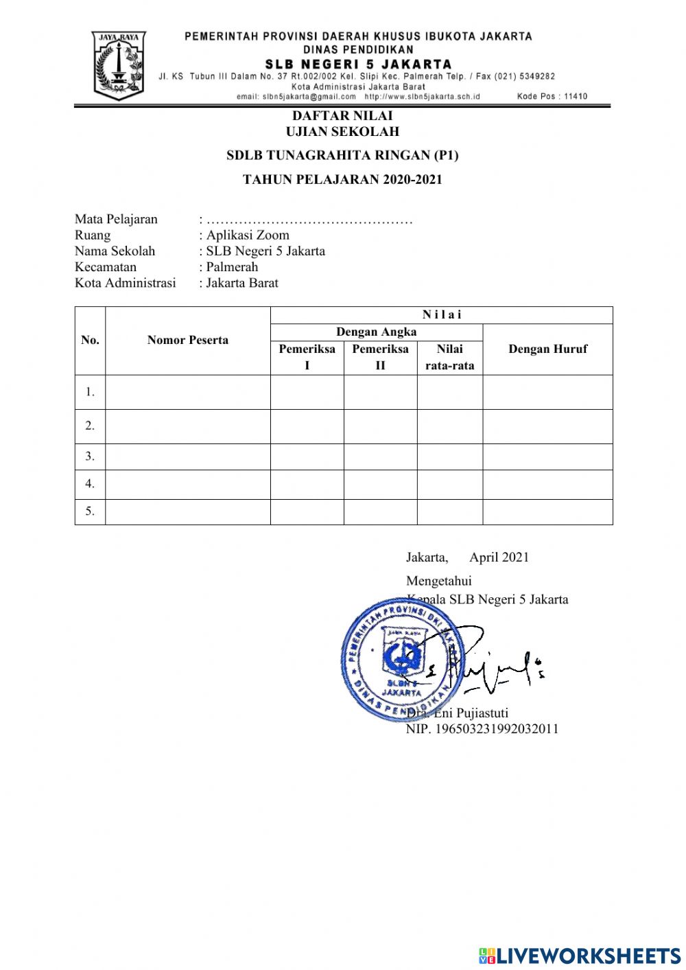 Detail Contoh Daftar Nilai Nomer 31