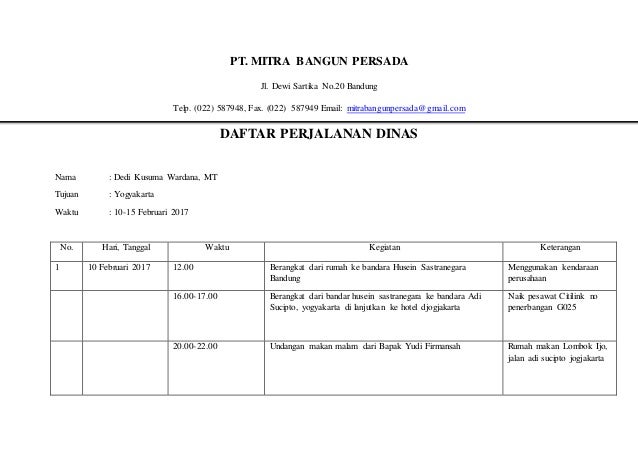 Detail Contoh Daftar Perjalanan Dinas Nomer 15