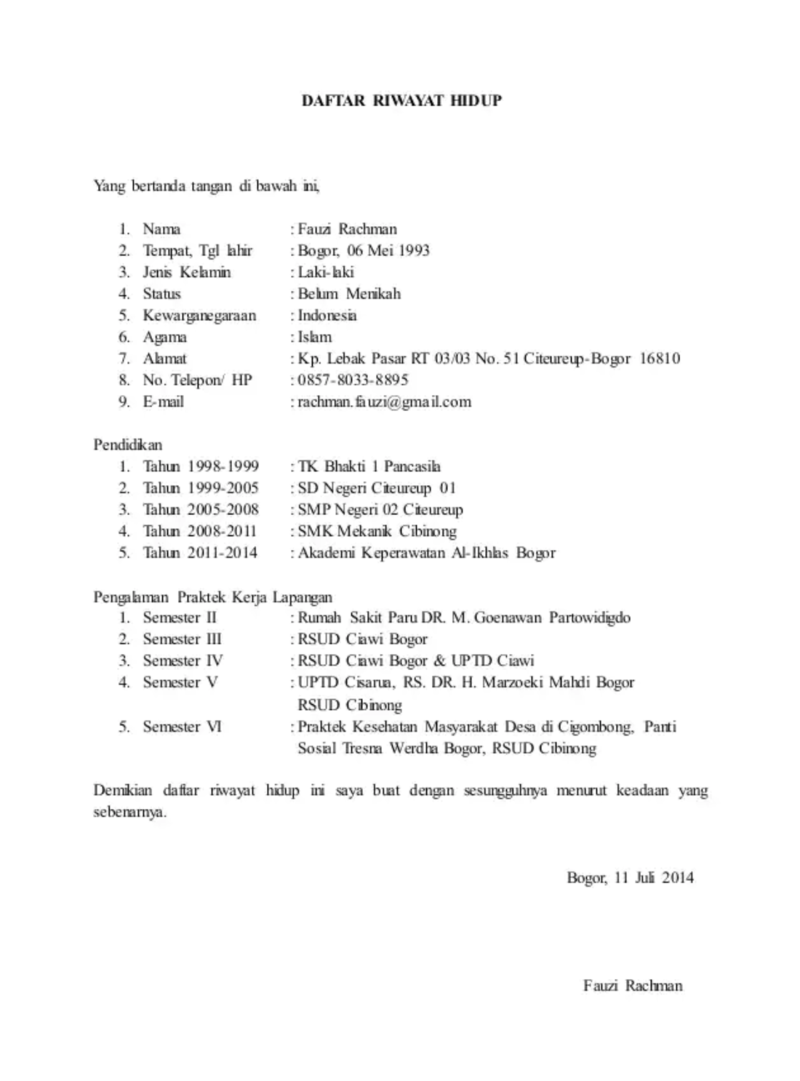 Detail Contoh Daftar Riwayat Nomer 42