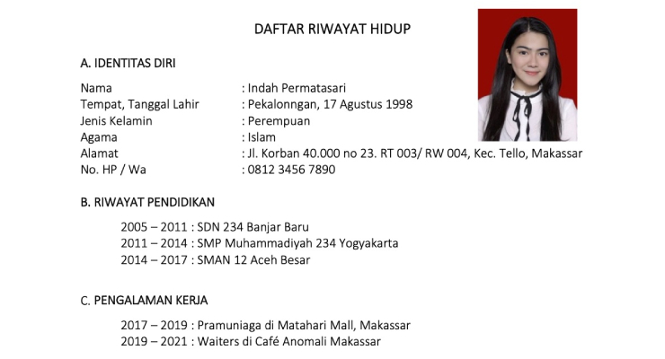 Detail Contoh Daftar Riwayat Hidup 2019 Nomer 39