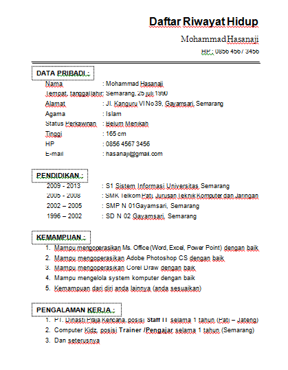 Detail Contoh Daftar Riwayat Hidup Anak Sekolah Nomer 25