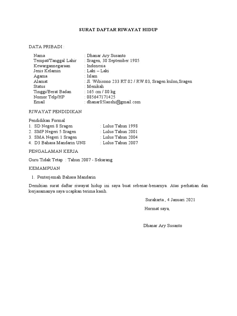 Detail Contoh Daftar Riwayat Hidup Via Email Nomer 54