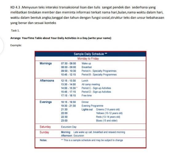 Detail Contoh Daily Activity Dalam Bentuk Tabel Nomer 11
