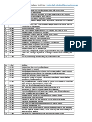 Detail Contoh Daily Activity Dalam Bentuk Tabel Nomer 17