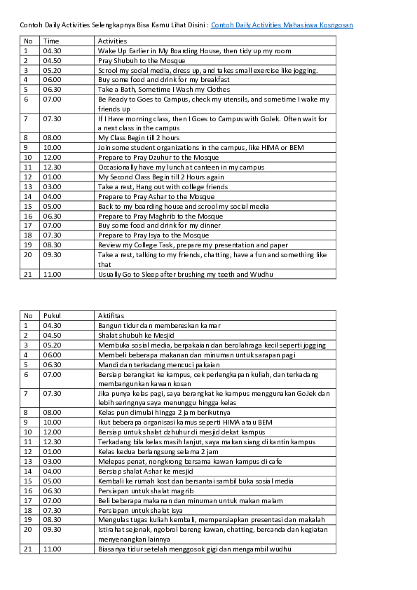 Detail Contoh Daily Schedule Nomer 55