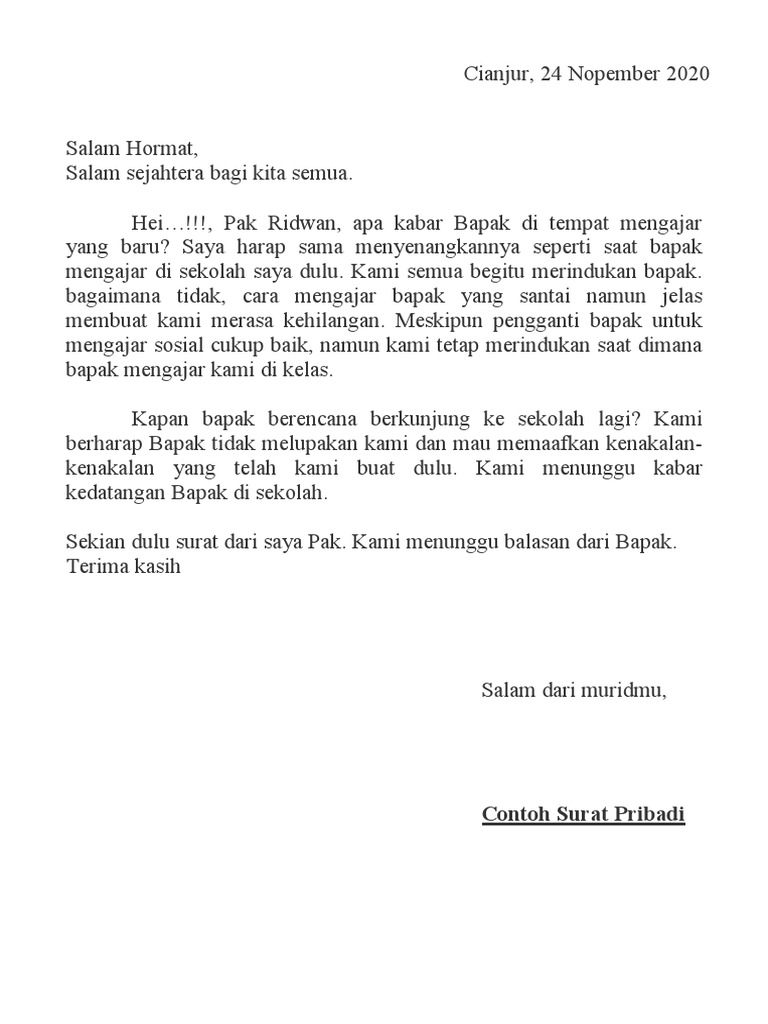 Detail Contoh Dari Surat Pribadi Nomer 30