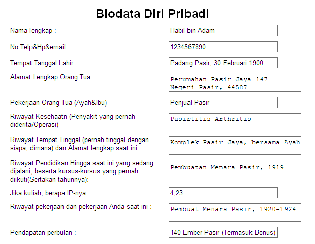 Detail Contoh Data Diri Nomer 14