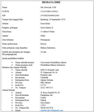 Detail Contoh Data Diri Nomer 15