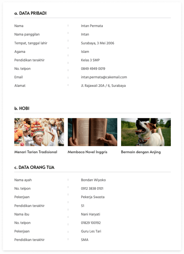 Detail Contoh Data Diri Nomer 43