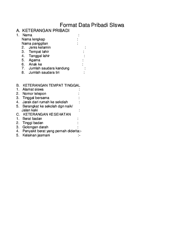 Detail Contoh Data Diri Siswa Nomer 7