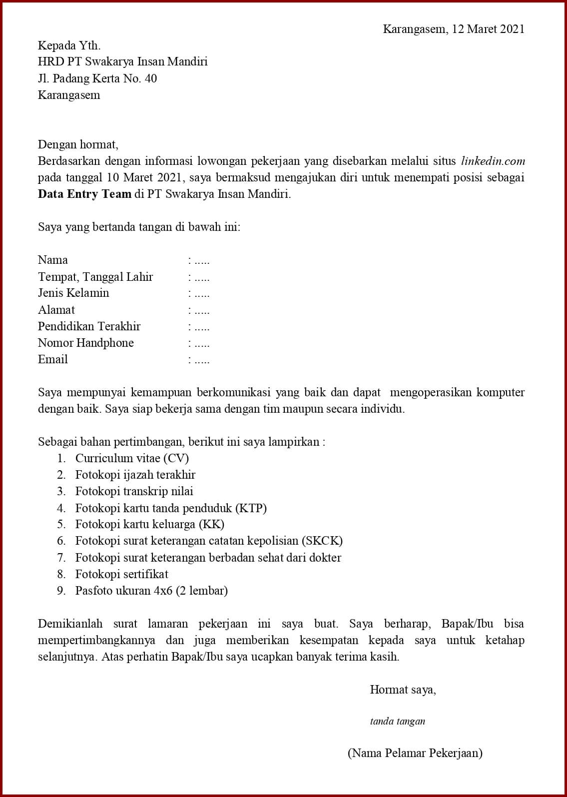 Detail Contoh Data Entry Nomer 48