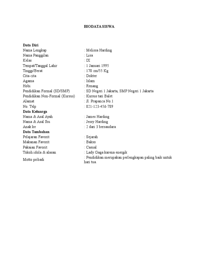Detail Contoh Data Pribadi Siswa Nomer 13