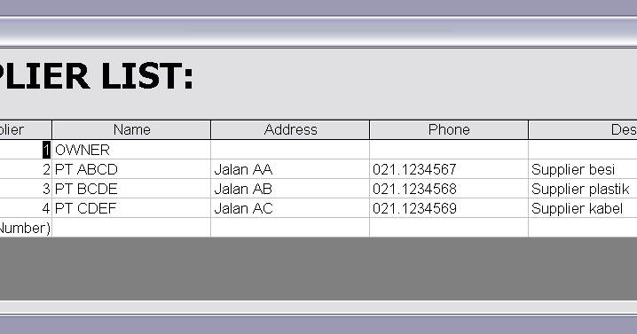 Detail Contoh Data Supplier Nomer 40