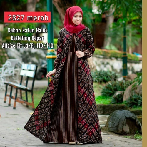 Detail Gambar Gamis Batik Kombinasi Polos Nomer 28