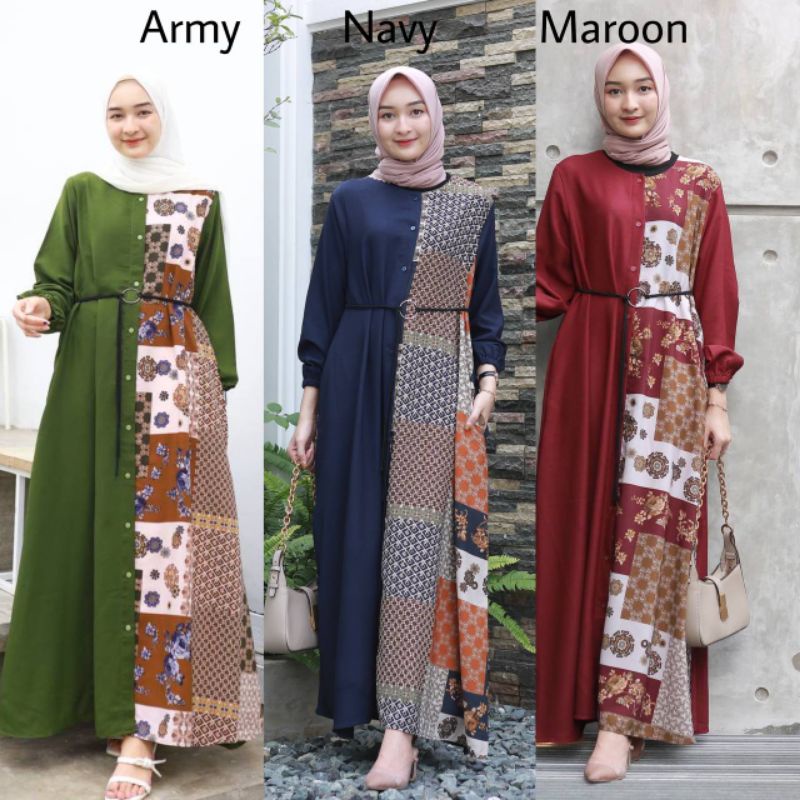 Detail Gambar Gamis Batik Kombinasi Polos Nomer 7