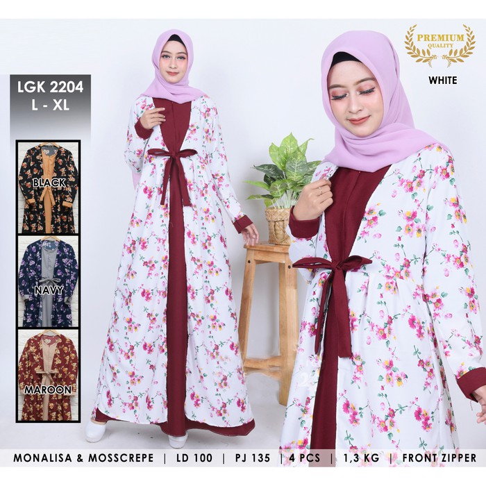 Detail Gambar Gamis Bunga Kombinasi Polos Nomer 20