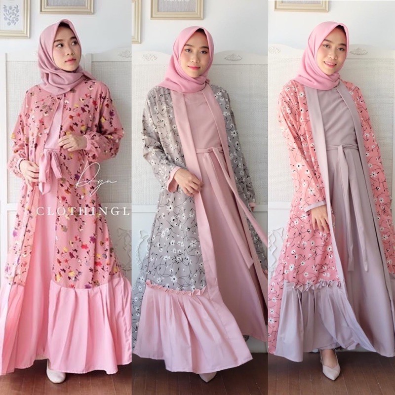 Detail Gambar Gamis Bunga Kombinasi Polos Nomer 23