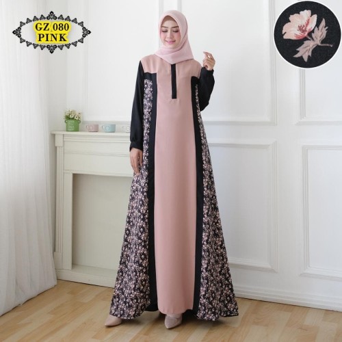 Detail Gambar Gamis Bunga Kombinasi Polos Nomer 28