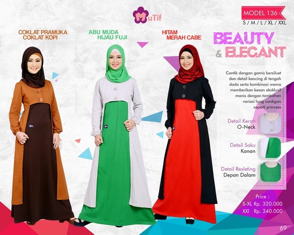 Detail Gambar Gamis Bunga Kombinasi Polos Nomer 48