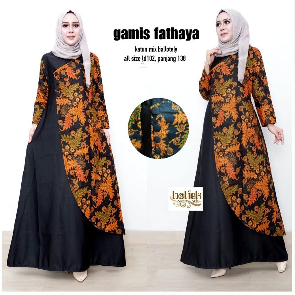 Detail Gambar Gamis Kombinasi Batik Nomer 8