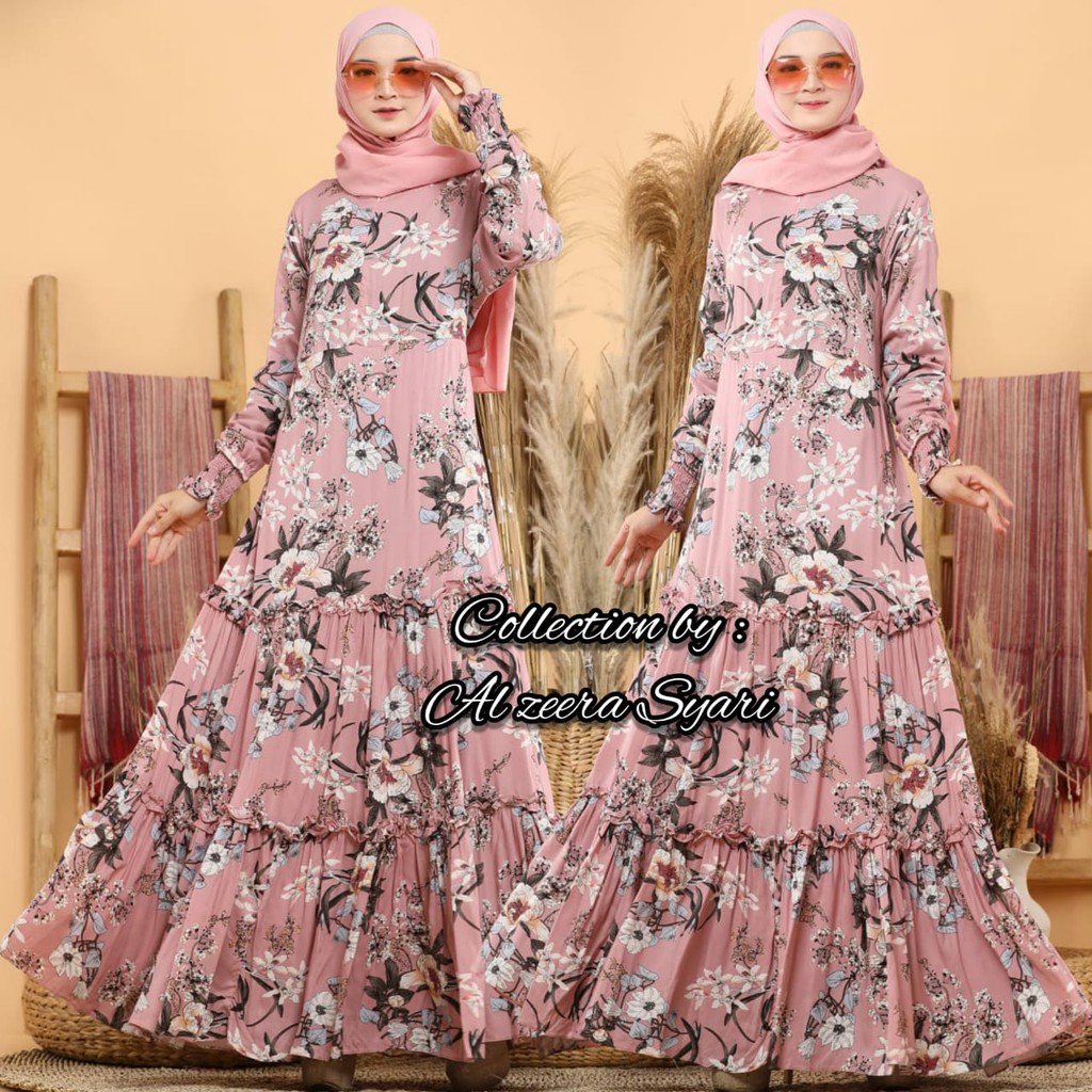 Gambar Gamis Motif Bunga Warna Pink - KibrisPDR