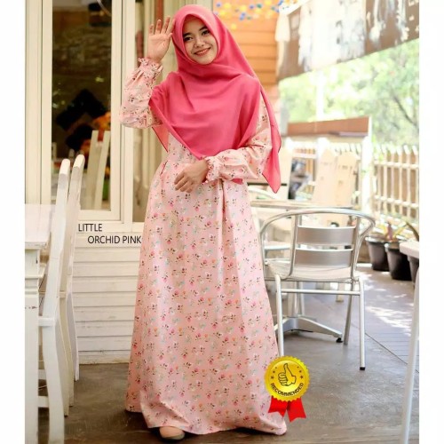 Detail Gambar Gamis Motif Bunga Warna Pink Nomer 14