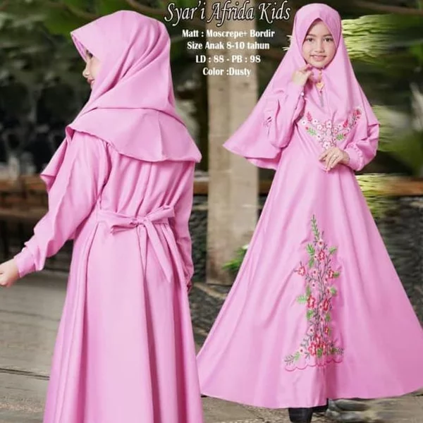 Detail Gambar Gamis Motif Bunga Warna Pink Nomer 26