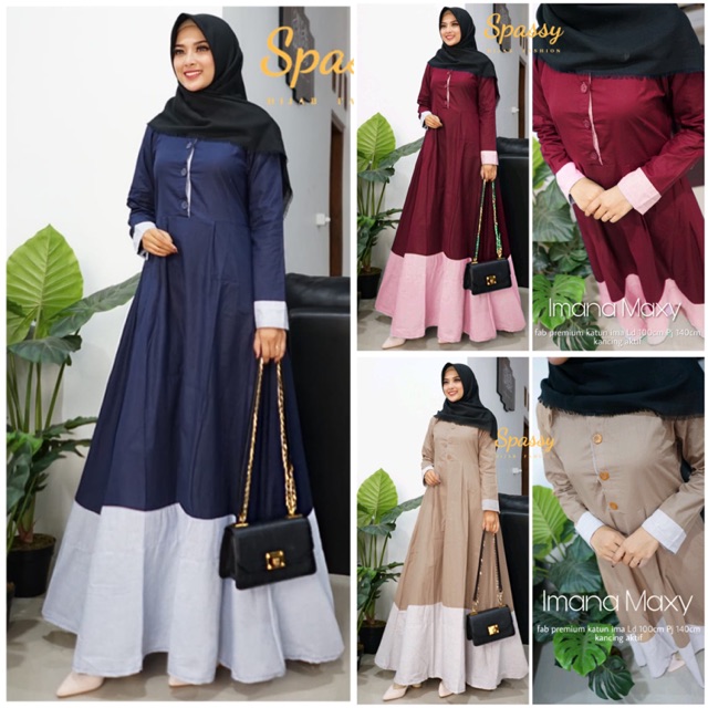 Detail Gambar Gamis Polos Kombinasi 2 Warna Nomer 15