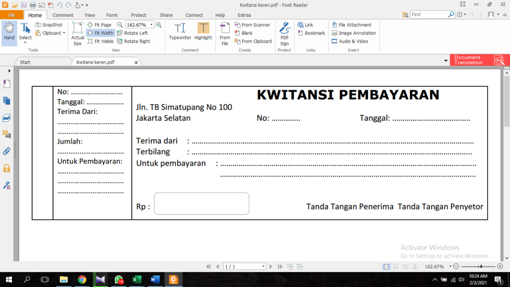 Detail Gambar Garis Pada Kolom Jumlah Kwitansi Nomer 53